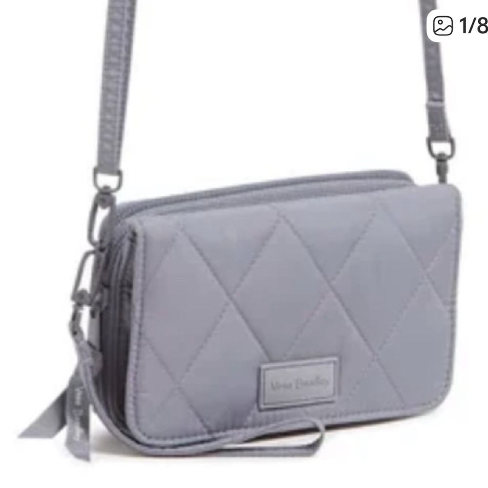 Vera Bradley Ultralight RFID Frost Gray Quilted Crossbody Bag Water Resistant